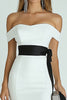Load image into Gallery viewer, White and Black Satin Midi Mermaid Engagement Dress with Slit