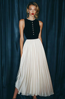 Load image into Gallery viewer, Vintage Black and White Chiffon Long Round Neck A Line Formal Dress