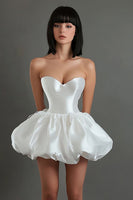 Load image into Gallery viewer, White Satin Sweetheart Short A Line Graduation Dress