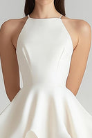 Load image into Gallery viewer, Ivory Chiffon Short A Line Graduation Dress with Ruffles