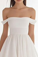 Load image into Gallery viewer, Ivory Chiffon Off The Shoulder Short A Line Graduation Dress