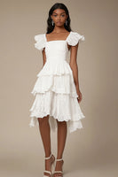 Load image into Gallery viewer, Ivory Square Neck A Line Midi Graduation Dress with Ruffles