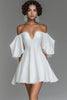 Load image into Gallery viewer, White Chiffon Short A Line Off the Shoulder Graduation Dress