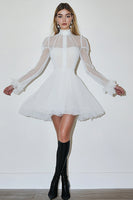 Load image into Gallery viewer, White High Neck A Line Long Sleeves Graduation Dress
