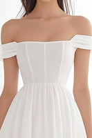 Load image into Gallery viewer, Ivory Chiffon Corset Off The Shoulder Short A Line Graduation Dress
