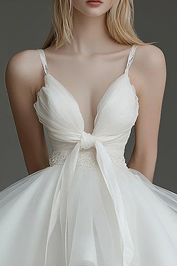 Ivory Organza V Neck Short A Line Graduation Dress