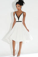 Load image into Gallery viewer, White V Neck A Line Midi Graduation Dress