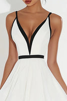 Load image into Gallery viewer, White V Neck A Line Midi Graduation Dress