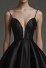 Load image into Gallery viewer, Black Satin V Neck Short A Line Cocktail Dress with Beading