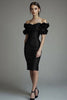 Load image into Gallery viewer, Black Midi Satin Bodycon Formal Dress with Ruffles