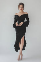 Load image into Gallery viewer, Black Asymmetrical Sheath Formal Dress with Ruffles