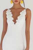 Load image into Gallery viewer, White Satin V Neck Short Bodycon Graduation Dress with Ruffles