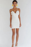 Load image into Gallery viewer, White Mini Bodycon Graduation Dress with Ruffles