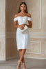 Load image into Gallery viewer, White Satin Off The Shoulder Midi A Line Graduation Dress