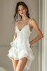 Load image into Gallery viewer, Ivory Chiffon V Neck Mini A Line Graduation Dress with Ruffles