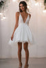 Load image into Gallery viewer, Tulle White V Neck Short A Line Graduation Dress with Lace