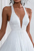 Load image into Gallery viewer, White Chiffon V Neck A Line Ruffled Graduation Dress