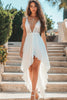 Load image into Gallery viewer, White Chiffon V Neck High-Low A Line Engagement Dress with Lace