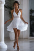 Load image into Gallery viewer, White Halter Short A Line Graduation Dress with Ruffles
