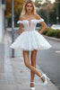 Load image into Gallery viewer, White A Line Off the Shoulder Mini Graduation Dress with Ruffles