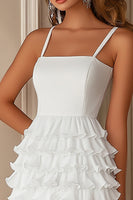 Load image into Gallery viewer, White Bodycon Spaghetti Straps Mini Graduation Dress with Ruffles