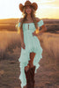 Load image into Gallery viewer, White A Line Chiffon Off the Shoulder Asymmetrical Bridal Shower Dress with Ruffles