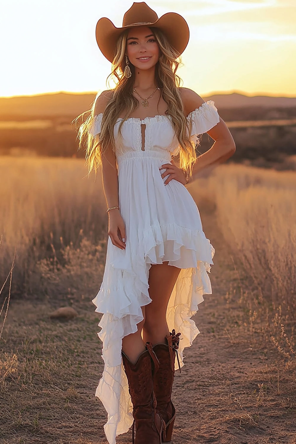 White A Line Off the Shoulder Asymmetrical Graduation Dress with Ruffles