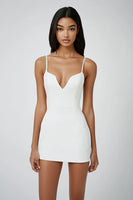 Load image into Gallery viewer, White Bodycon Spaghetti Straps Satin Short Graduation Dress