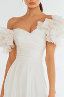 Load image into Gallery viewer, Ivory A Line Off the Shoulder Short Graduation Dress with Ruffles