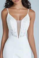 Load image into Gallery viewer, White Satin Corset Long Rehearsal Dinner Dress with Appliques