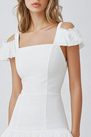 Load image into Gallery viewer, White A Line Cold Shoulder Satin Short Graduation Dress