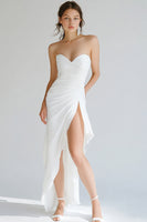 Load image into Gallery viewer, White Sheath Strapless Ruched Long Rehearsal Dinner Dress