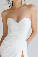 Load image into Gallery viewer, White Sheath Strapless Ruched Long Rehearsal Dinner Dress