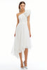 Load image into Gallery viewer, White A Line One Shoulder Chiffon Long Graduation Dress with Ruffles