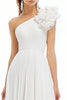 Load image into Gallery viewer, White A Line One Shoulder Chiffon Long Graduation Dress with Ruffles
