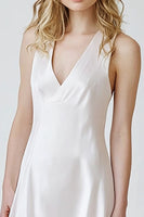 Load image into Gallery viewer, White Sheath V-Neck Satin Asymmetrical Graduation Dress