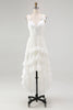 Load image into Gallery viewer, Boho Ivory A Line Ruffled V-Neck High-Low Rehearsal Dinner Dress