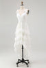 Load image into Gallery viewer, Boho Ivory A Line Ruffled V-Neck High-Low Rehearsal Dinner Dress