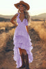 Load image into Gallery viewer, Ivory A Line Boho High-Low Rehearsal Dinner Dress with Ruffles