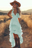Load image into Gallery viewer, Ivory A Line Boho High-Low Rehearsal Dinner Dress with Ruffles