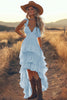 Load image into Gallery viewer, Ivory A Line Boho High-Low Rehearsal Dinner Dress with Ruffles