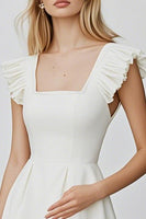 Load image into Gallery viewer, Ivory A Line Square Neck Ruffled Short Graduation Dress