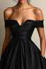 Load image into Gallery viewer, Black A Line Satin Off the Shoulder Long Formal Dress with Slit
