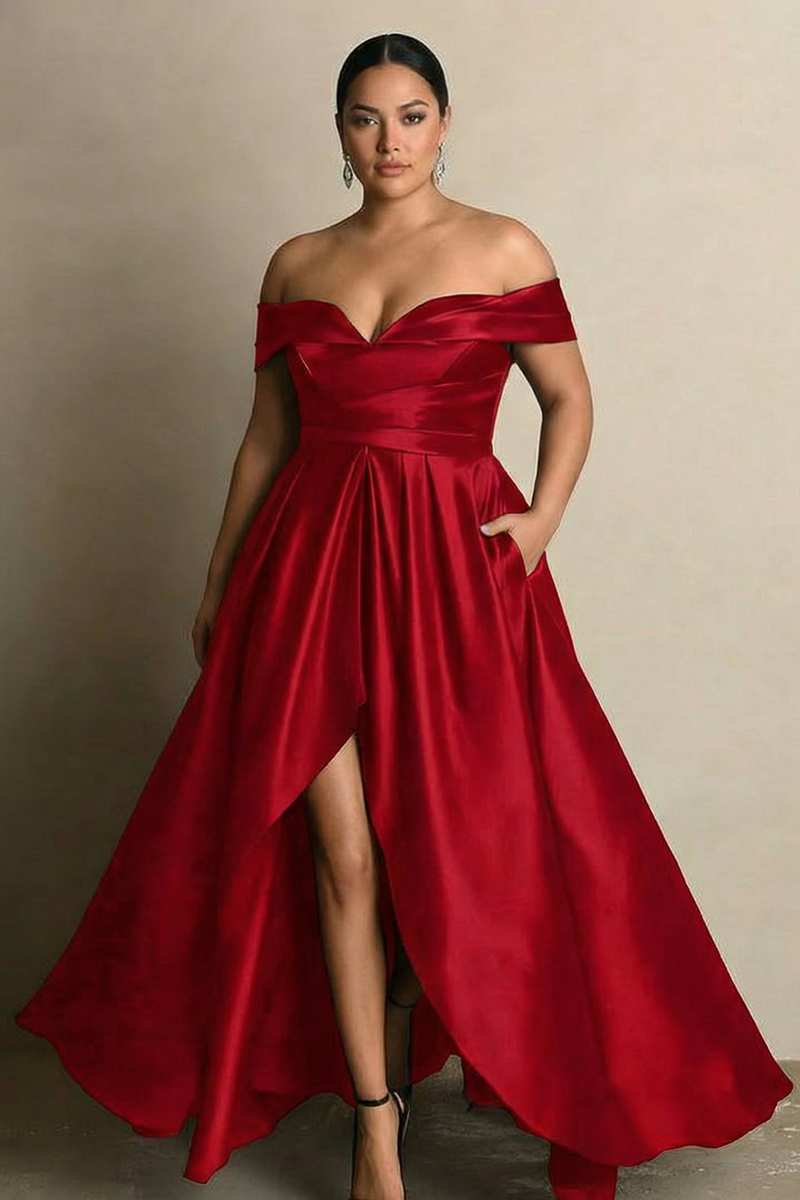Load image into Gallery viewer, Black A Line Satin Off the Shoulder Long Formal Dress with Slit