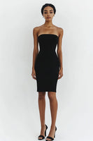 Load image into Gallery viewer, Black Strapless Bodycon Satin Short Cocktail Dress