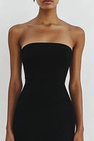 Load image into Gallery viewer, Black Strapless Bodycon Satin Short Cocktail Dress