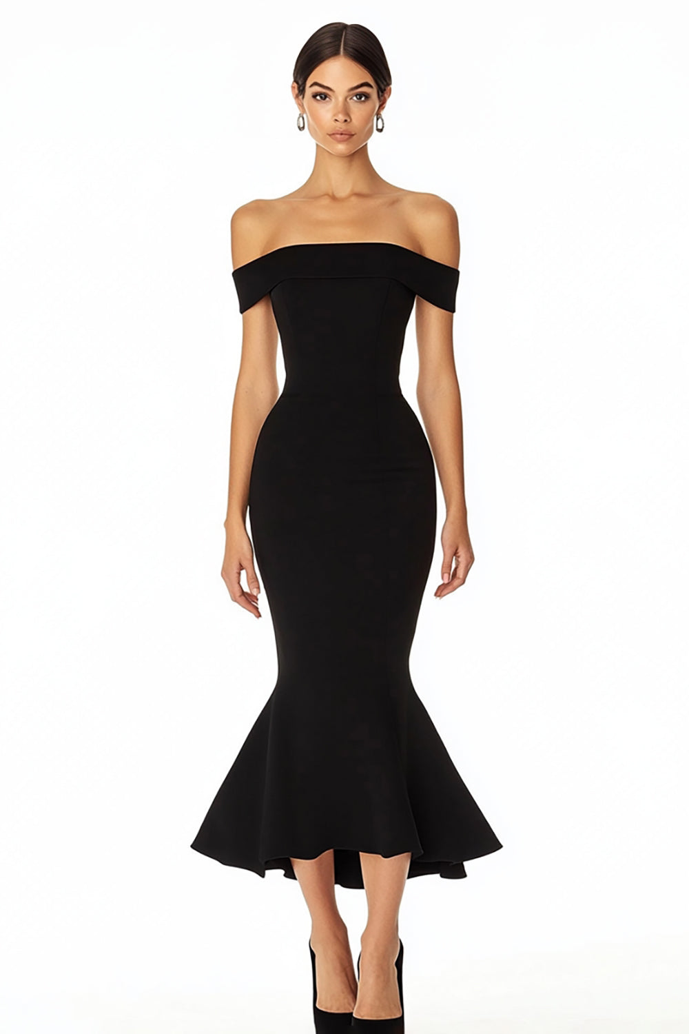 Black Off the Shoulder Satin Mermaid Long Formal Dress