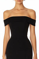 Load image into Gallery viewer, Black Off the Shoulder Satin Mermaid Long Formal Dress