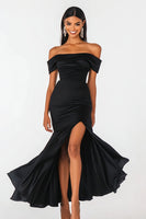 Load image into Gallery viewer, Black Mermaid Off the Shoulder Long Formal Dress