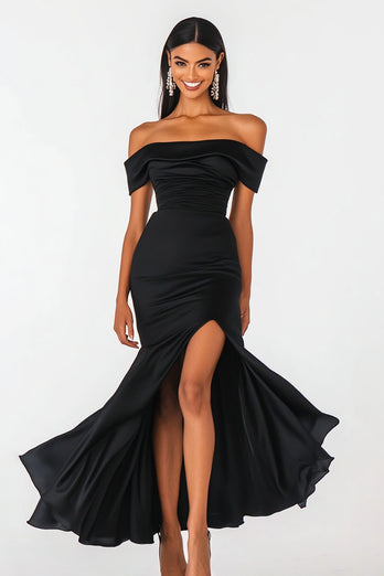 Black Mermaid Off the Shoulder Long Formal Dress